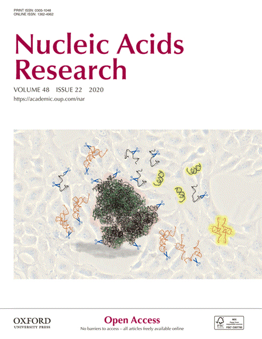 Cover of Nucleic Acids Research, featuring study using the protocol.